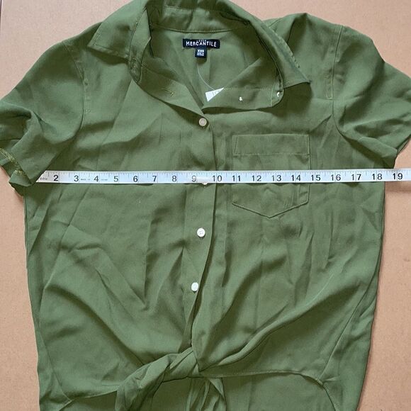 J. Crew Mercantile Green Button Down Tie Up Short Sleeve Shirt (NWT) - Picture 10 of 11